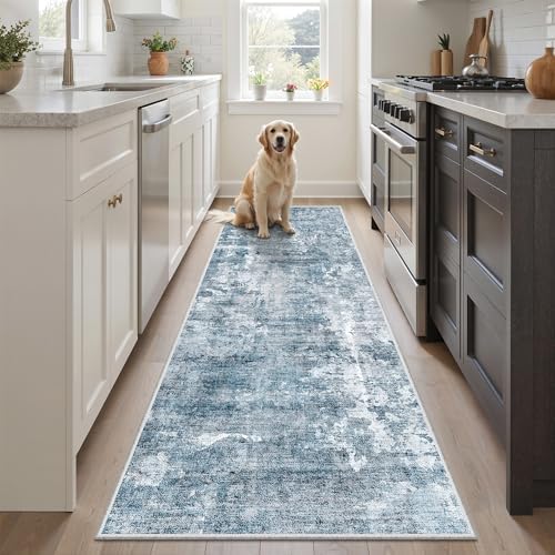 Soalmost Abstratc Runner Rug 2x6 Washable Kitchen Hallway Runners Blue/Grey