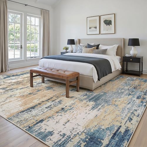 9x12 Area Rugs for Living Room Large Washable Abstract Rug Brown/Blue