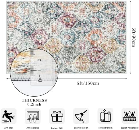 Lahome Moroccan Small Washable Area Rug, 3x5 Rug for Bedroom Living Room