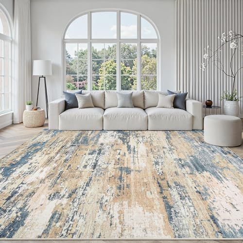 8x10 Area Rugs for Living Room Large Washable Abstract Rug Room Brown/Blue