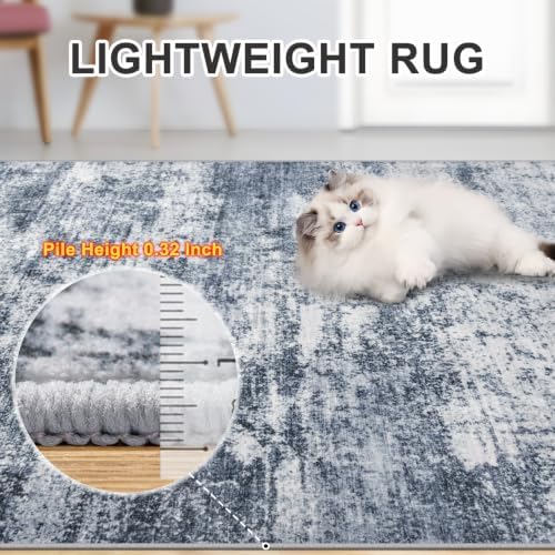 PLHXFR Area Rug Living Room: 5x7 Abstract Washable Carpet Grey Blue
