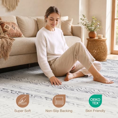 cotiled Boho 8x10 Area Rugs for Living Room: Large Moroccan Washable Rug