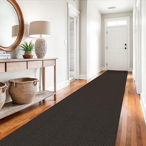 EARTHALL Washable Runner Rug, Non Slip Hall Runner, 3x14 Ft, Taupe/Coffee