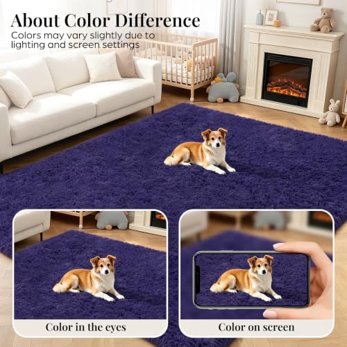 PLHXFR 6x9 Area Rugs Living Room: Fluffy Bedroom Rug Shag Carpet Purple
