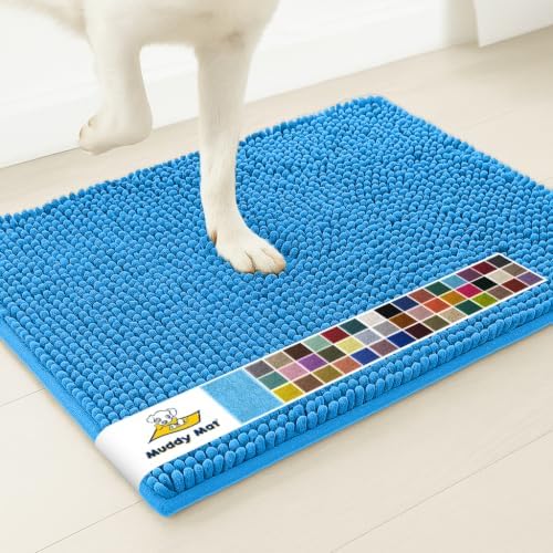 Muddy Mat® | Super Water Absorbent Door Mat Indoor, Microfiber Quick Dry Chenille Entryway Rug, Slip Resistant Front Door Mat, Indoor Mats for Entryway, Machine Washable Pet Rug, Sky Blue 3ft x 3ft
