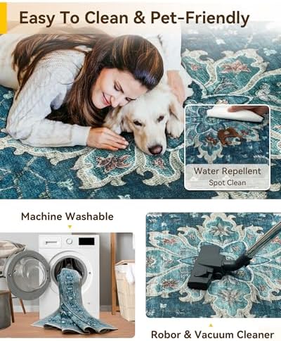 RELEANY Washable Area Rug, Runner 2'6"x5', Teal