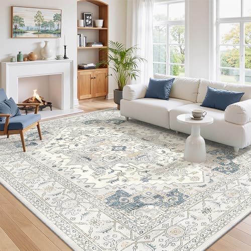 Washable 6x9 Area Rug for Living Room ,Vintage Floral Soft Rugs Home Decor