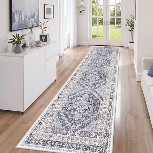 zesthome 2'6 x 10' Runner Rug Non Slip,Washable Kitchen Rugs,Blue