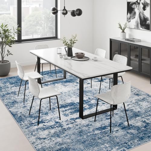8x10 Area Rug Living Room: Modern Washable Indoor Soft Carpet Blue