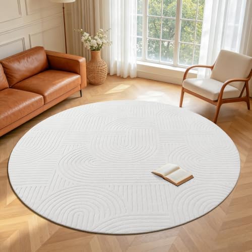 Pauwer 6ft Area Rugs for Living Room, Modern Non Slip Washable Rug, White