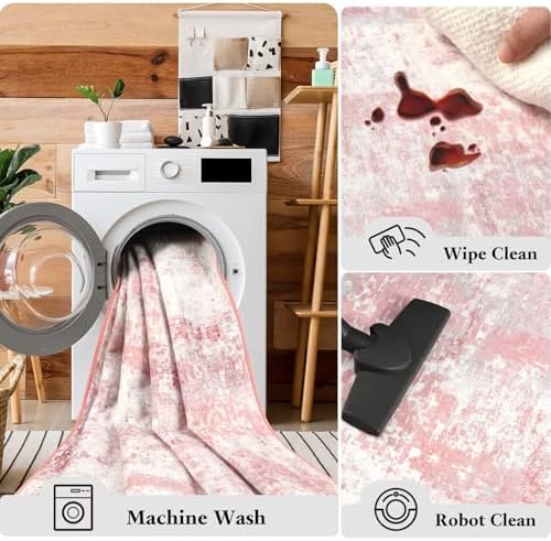 Macgace Washable Abstract Small Area Rug for Bedroom, 3x5 Rugs Pink