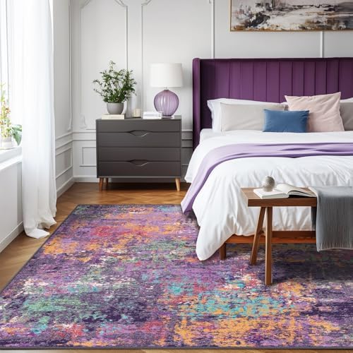 RELEANY Washable 5'x8' Abstract Area Rug for Living Room Purple Multi