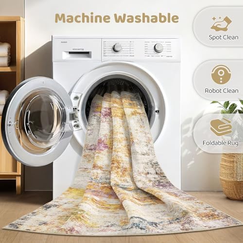 LOONGRUG 7x9 Area Rug Washable Large Neutral Modern Living Room Rugs