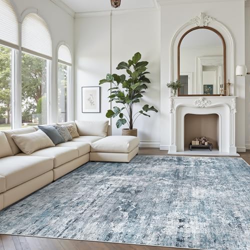 Soalmost 10x12 Area Rugs for Living Room Washable Rug Abstract Blue/Grey