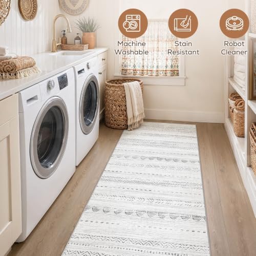 Nakagishi Boho 2x6 Runner Rug Machine Washable Rugs Non Slip Gray