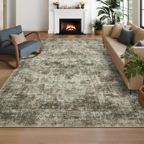 GarveeHome Vintage Area Rug 5x7 Washable Rugs for Living Room Camel/Grey
