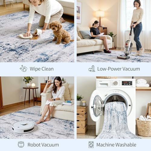 9x12 Area Rugs for Living Room Large Washable Abstract Rug White Gray Blue