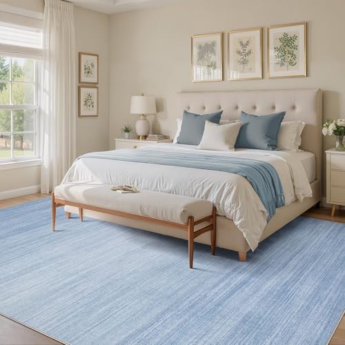 UERMEI 10x14 Washable Area Rug - Neutral Modern Abstract Living Room Rugs, Non-Slip Soft Large Indoor Floor Carpet for Bedroom Home Office & Under Dining Table Decor, Blue