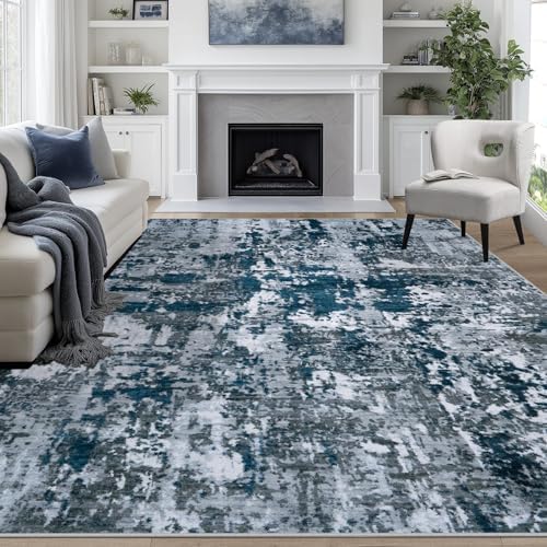 9x12 Area Rugs for Living Room Washable Bedroom Dining Room Navy Grey