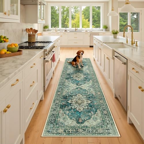 RELEANY Washable Area Rug, Runner 2'x8', Blue/Vintage Dark Blue