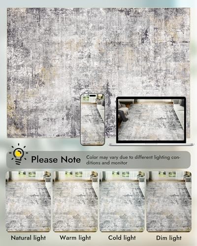 Area Rug Living Room Rugs - 9x12 Modern Abstract Soft Indoor Neutral Washable Rug Stain Resistant Non-Slip Low Pile Carpet for Bedroom Dining Room Home Office - Charcoal Grey