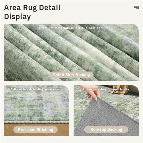 Soalmost 9x12 Area Rugs for Living Room Washable Rug Abstract Green/Ivory