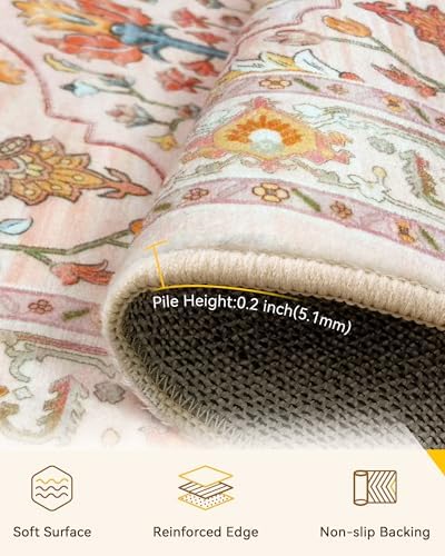 RELEANY Washable Area Rug, Runner 2'6"x14', Pink/Light Pink/Colorful