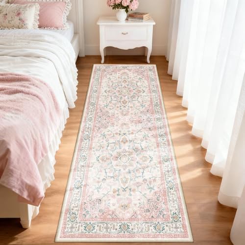 CAPALOCA Runner 2x6 Washable Nursery Girls Low Pile Area Rug Pink Teal
