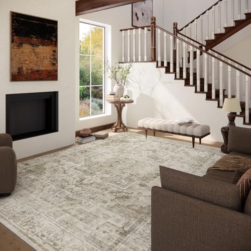 Washable Area Rugs for Living Room: 5x7 Bedroom Area Rugs Boho Vintage Rugs Stain Resistant Non Slip Low Pile Soft Lightweight Carpet for Kitchen Dining Room Farmhouse Nursery Kids Room Home Office