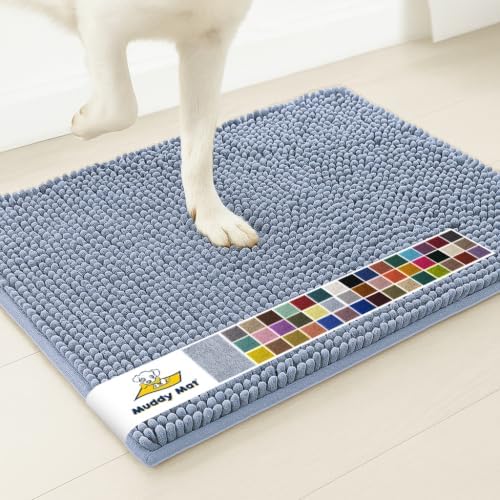 Muddy Mat® | Super Water Absorbent Door Mat Indoor, Microfiber Quick Dry Chenille Entryway Rug, Slip Resistant Front Door Mat, Indoor Mats for Entryway, Machine Washable Pet Rug, Baby Blue 19"X30"