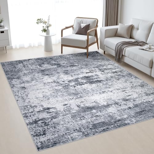 Area Rug Living Room: 5x5 Modern Washable Indoor Soft Carpet Grey