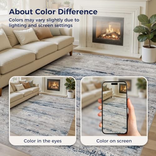 DMOYEST Area Rug Living Room Rugs 9x12 Washable Abstract Brown Bluish