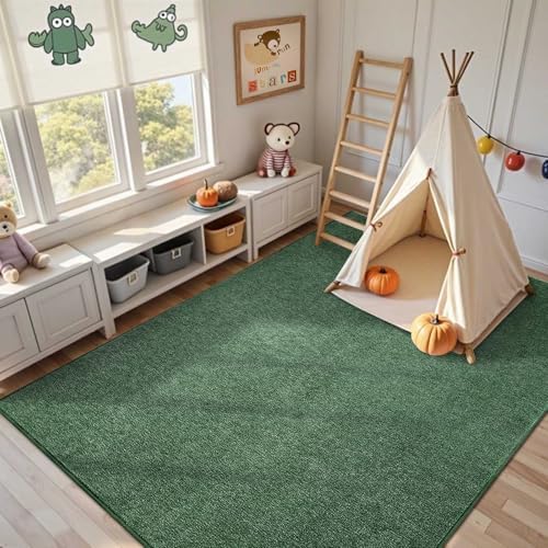 7x10 Large Green/White Area Rug Non-Slip Washable for Living Room Bedroom