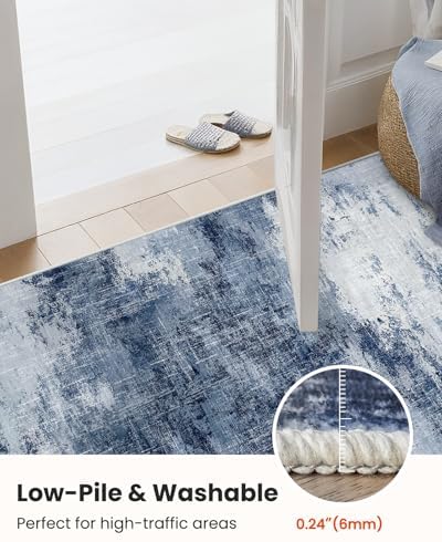 Amada 2x5 Modern Abstract Washable Area Rug for Entryway Dark Blue