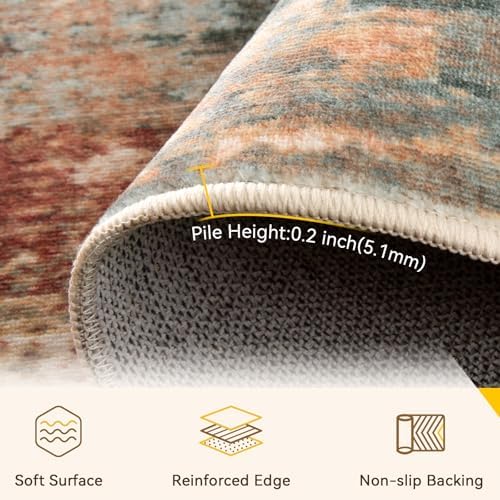 RELEANY Washable 4'x5' Abstract Area Rug for Living Room Rustic Brown
