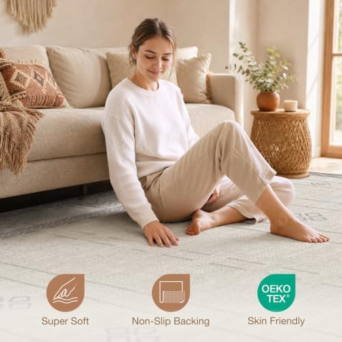 cotiled 6x9 Area Rugs for Living Room: Boho Washable Rug for Dining Room