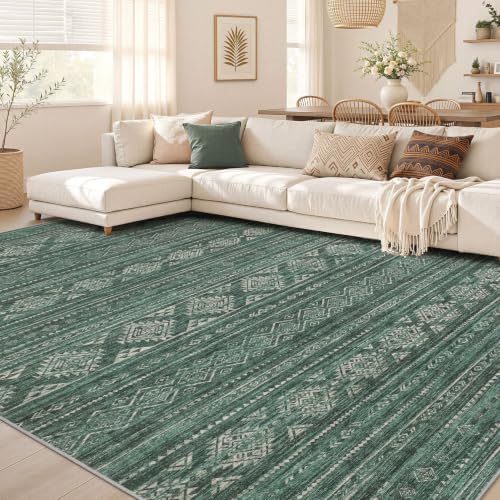 Nakagishi 8X10 Area Rugs Living Room: Washable Boho Large Neutral Modern Soft Farmhouse Green Rug Stain Resistant Indoor Floor Non-Slip Carpet for Women Home Enthusiasts Aged 25-45 - Bedroom Room