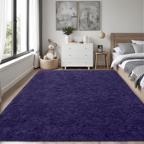 PLHXFR 6x9 Area Rugs Living Room: Fluffy Bedroom Rug Shag Carpet Purple