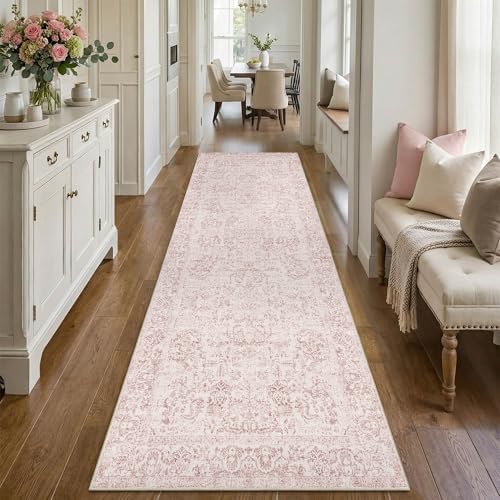 Rugxara 2'6" x 8' Pink Vintage Runner Rug for Hallways Kitchen