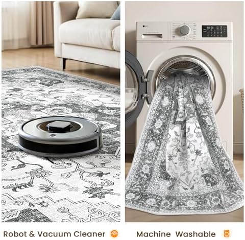 2'x8' Washable Runner Rug for Hallway Kitchen Rug Boho Floor Carpet Grey