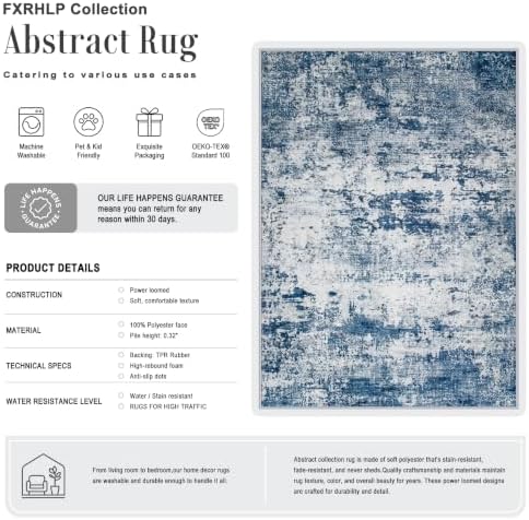 8x10 Area Rug Living Room: Modern Washable Indoor Soft Carpet Blue
