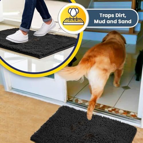 Muddy Mat® | Super Water Absorbent Door Mat Indoor, Microfiber Quick Dry Chenille Entryway Rug, Slip Resistant Front Door Mat, Indoor Mats for Entryway, Machine Washable Pet Rug, Charcoal 18"x28"