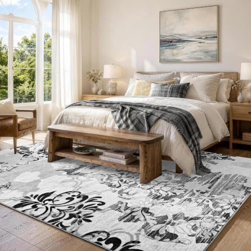 5x7 Washable Non-Slip Area Rug for Living Room (Light Gray)