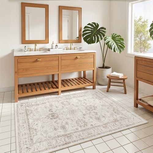 Madane 3x5 Area Rugs for Entryway, Washable Neutral Soft Rugs Brown/Ivory