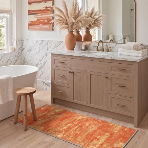 BEIMO 2'6"x6' Orange Abstract Runner Rug, Washable Non-Slip for Hallway