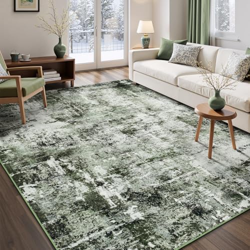 Rugflix 5x7 Area Rugs for Living Room, Washable Dark Green Large Rug