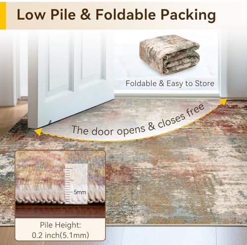 RELEANY Washable Runner 2'6"x10' Abstract Area Rug for Hallway Rustic Brown
