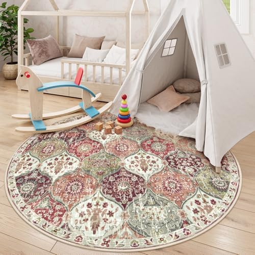 Lahome Moroccan Round Area Rugs, Washable Small Round Rug 3ft Non-Slip