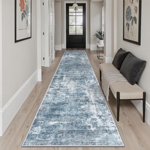 Soalmost Abstract Runner Rug 2x12 Hallway Kitchen Runners Blue/Grey