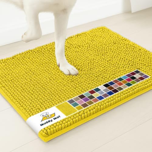 Muddy Mat® | Super Water Absorbent Door Mat Indoor, Microfiber Quick Dry Chenille Entryway Rug,Slip Resistant Front Door Mat,Indoor Mats for Entryway,Machine Washable Pet Rug, Lemon Yellow 3ft x 8ft